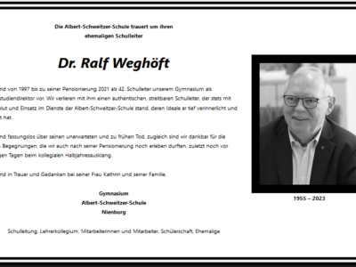 Die ASS trauert um Dr. Ralf Weghöft